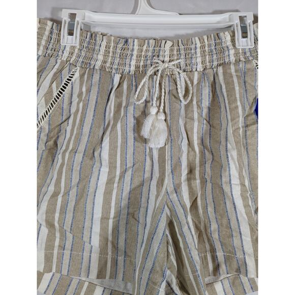 Briggs Linen Blend‎ Striped Pull On Shorts Pockets Beige Large Above Knee Casual - Picture 2 of 10